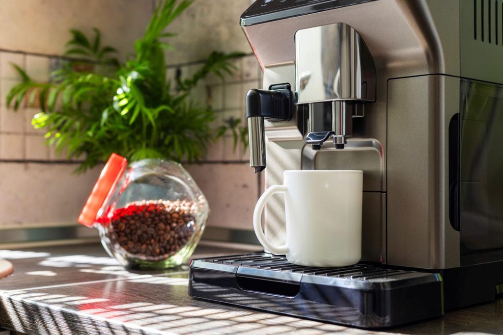 Clean coffee machine ready to brew fresh coffee after natural cleaning