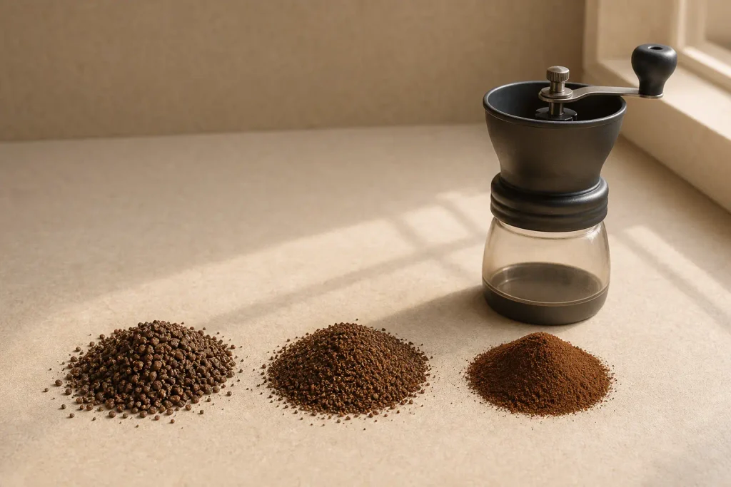 Coffee grind size comparison coarse medium fine