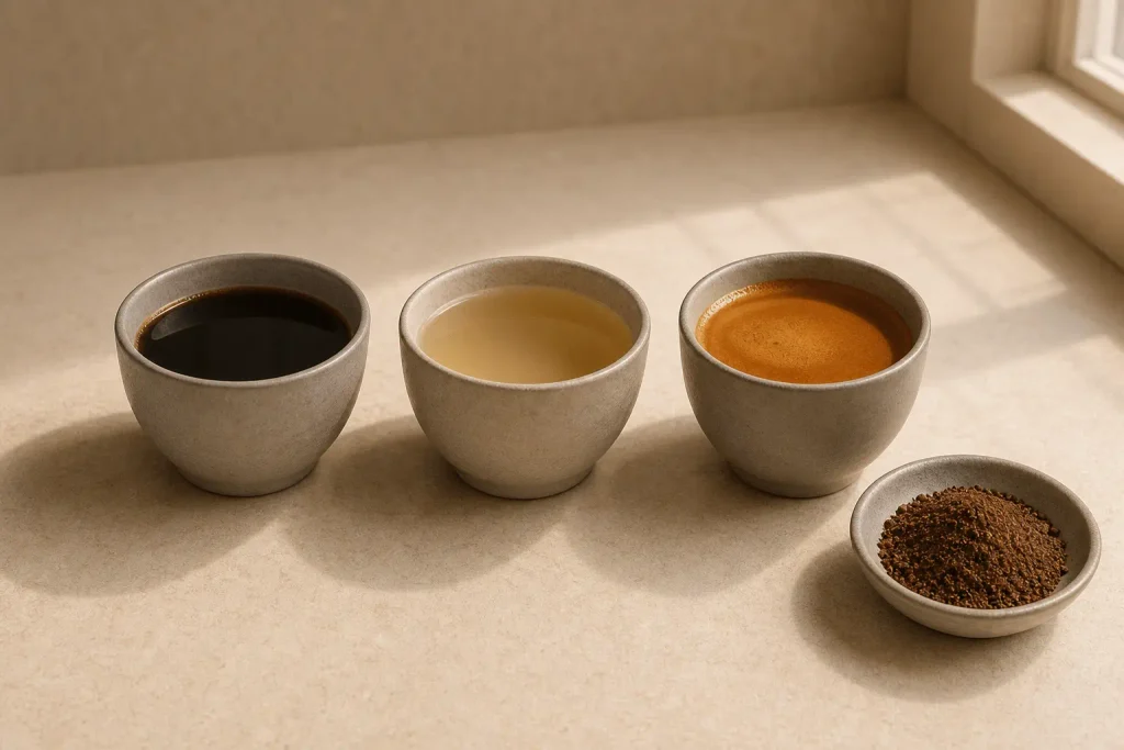 Comparison of over-extracted under-extracted and perfect coffee