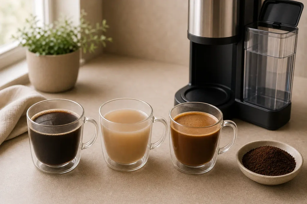 Comparison of over-extracted under-extracted and perfect coffee