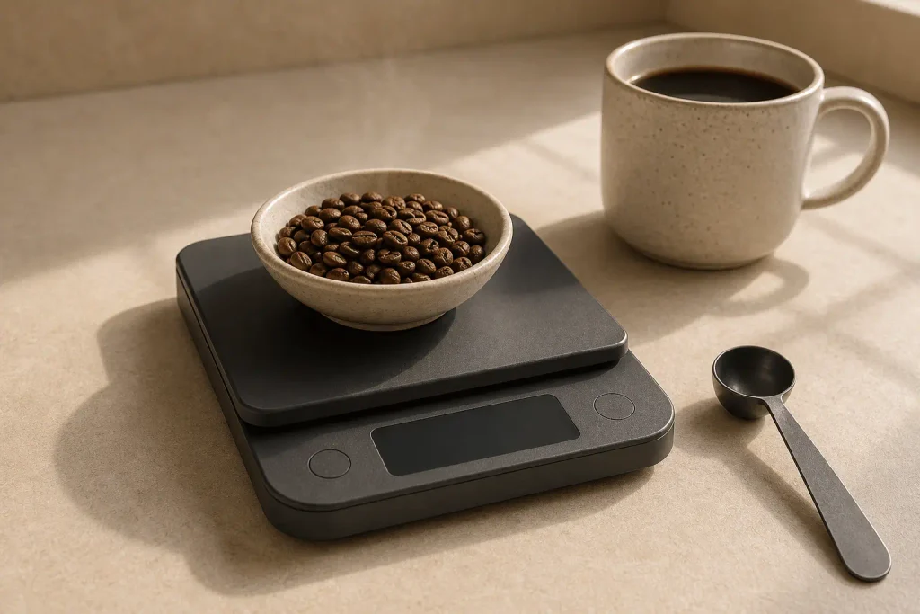 Pour over coffee setup with dripper carafe and kettle