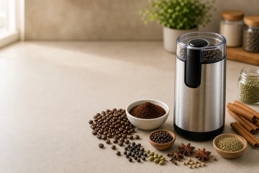 How to use a coffee and spice grinder featured image with beans and spices